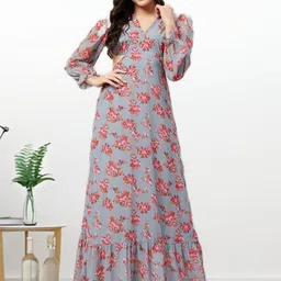all about you Women Floral Print Georgette Fit & Flare Maxi Dress-image-61