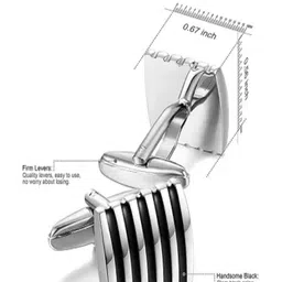 Curren Men Striped Square Shape Silver-Plated Cufflink image 5