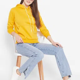 Popster Women Mustard Hooded Sweatshirt image 5