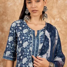 Moda Rapido Women Floral Printed Regular Pure Cotton Kurta with Trousers & With Dupatta image 2