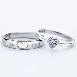 KARISHMA KREATIONS Set Of 2 Silver-Plated AD-Studded Stainless Steel Couple Rings image 3