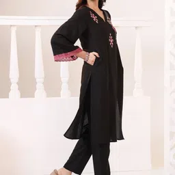 MISRI Embroidered Regular Mirror Work Kurta with Trousers & With Dupatta image 4