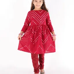 Vastramay Three Fourth Sleeves Mirror Detailing Ethnic Kurta With Pajama - Maroon-picture-27