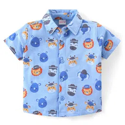 Babyhug 100% Cotton Half Sleeves Shirt Lion Print- Blue-picture-18