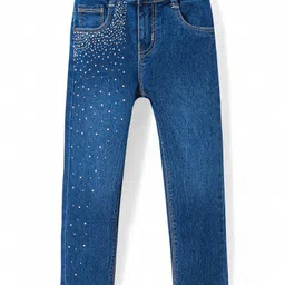 Babyhug Denim Full Length Solid Jeans with Beads Detailing - Blue-picture-27