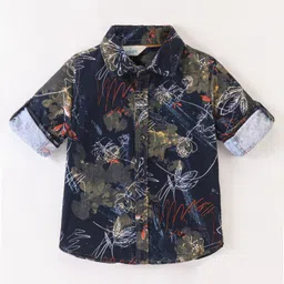 INFINITY Corduroy Cotton Full Sleeves Floral Printed Shirt - Navy-picture-37