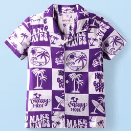 Babyhug Cotton Viscose Woven Half Sleeves Resort Collar Shirt with Beach Theme Print - Purple-picture-38