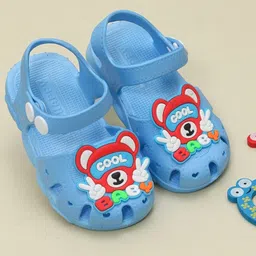 Yellow Bee Cool Bear Applique Detailed & Perforated Sandals - Blue-image-75