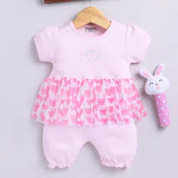 Wonderchild Half Sleeves Hearts Printed Romper - Pink-image-42