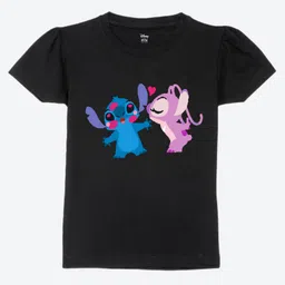 Wear Your Mind Cotton Disney Lilo & Stitch Featuring Half Sleeves Characters Printed Tee - Black-picture-35