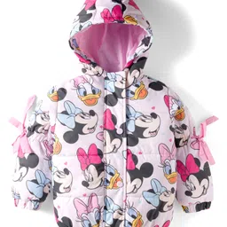 Babyhug Disney Woven Full Sleeves Hooded Padded Jacket With Minnie & Friends Print - Pink-picture-12