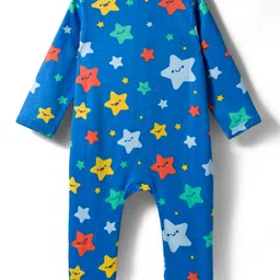 Babyhug Cotton Knit Full Sleeves Footed Sleepsuit With Star Print - Blue image 2