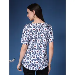 Zelena 95% Cotton 5% Elastane Knit Half Sleeves Floral Printed Maternity Top With Side Seem Nursing Access - Navy Blue image 3