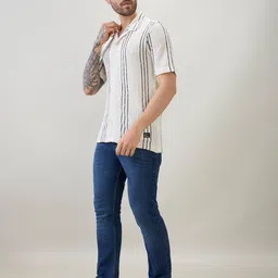 Status Quo Striped Cuban Collar Standard Regular Fit Casual Shirt image 3