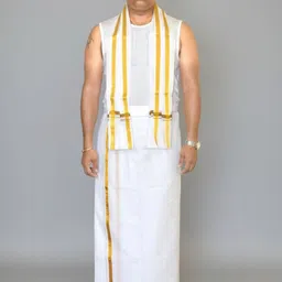 TUNI MANI Men Cotton Zari Dhoti with Angavastram image 2