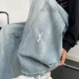 StyleCast Men Baggy Mid-Rise Midly Distress Light Fade Jeans image 4