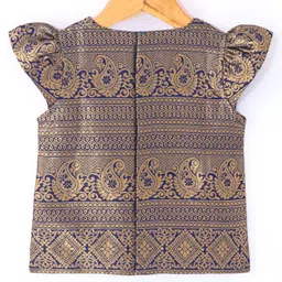 Babyhug Woven Puff Sleeves Brocade Pattu Pavada Choli with Lehenga And Dupatta - Fuchsia image 3