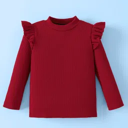 Mark & Mia Full Sleeves Solid Top and Skirt Set & Belt - Maroon & Black image 3