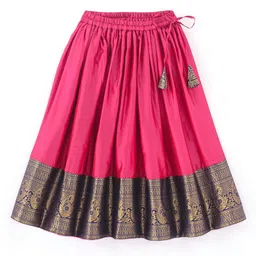 Babyhug Woven Puff Sleeves Brocade Pattu Pavada Choli with Lehenga And Dupatta - Fuchsia image 4