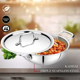 CutTales 2.9 And 2.2 Ltr Tri Ply Kadhai Set, Durable Stainless Steel Tri Ply Kadhai For Biryani And Other Tasty Recipes. Kitchen Daily Essential, Pack Of 2 image 4