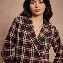 SASSAFRAS Checked Pure Cotton Comfort-Fit Double-Breasted Blazer image 2