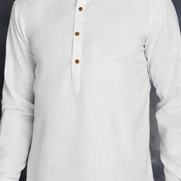 Zombom Men Mandarin Collar Roll-Up Sleeves Straight Kurta image 3