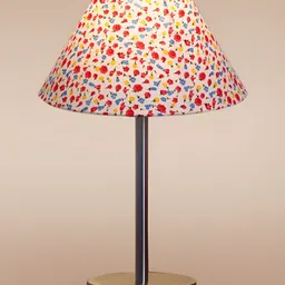 Devansh Off-White & Red Printed Steel Frustum Shaped Table Lamp With Shade image 2