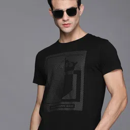Louis Philippe Jeans Men Black Graphic Printed Pure Cotton Slim Fit Casual T-shirt-picture-21