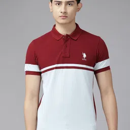 U.S. Polo Assn. Men Colourblocked Polo Collar Pure Cotton Slim Fit T-shirt-picture-34