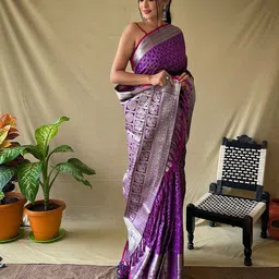 MORDEN MUSE Ethnic Motifs Woven Design Zari Saree-image-16