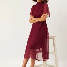 ANVI Be Yourself Women Maroon Solid Fit and Flare Dress-picture-48