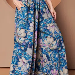 OTABU Women Floral Printed Relaxed Flared Wrinkle Free Trousers-image-39