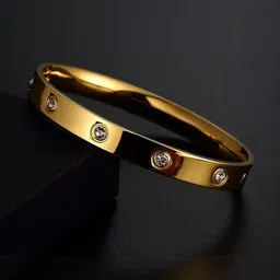 ISAMORA Stainless Steel Gold-Plated American Diamond Studded Bangle-Style Bracelet-image-9