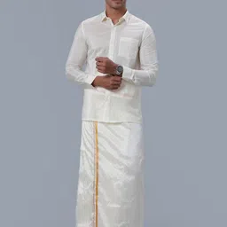 Ramraj Men Art Silk Zari Border Dhoti image 4