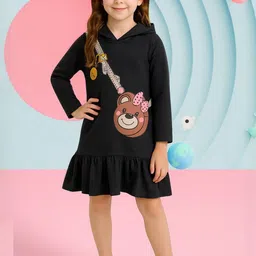YK Girls Black BLENDED Printed Fit and Flare Dresses-picture-29