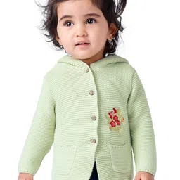 Babyoye Eco-Conscious Cotton Full Sleeves Floral Design Hooded Sweater - Green-picture-19