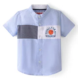 Babyhug 100% Cotton Woven Half Sleeve Solid Mandarin  Collar With Cut & Sew Text Print- Blue-picture-26