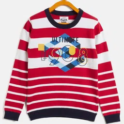 RVK Full Sleeves Striped Cotton Pullover Sweater - Red-picture-16