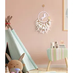 Duli Dream catcher Hanging with Unicorn & White color Feathers for Home Decoration - White-picture-15