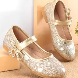 Cute Walk by Babyhug Ballerinas With Velcro Closure & Bow Applique - Golden image 1
