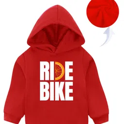 KAVEE Fleece Full Sleeves Ride Bike Text Printed Hooded Sweatshirt - Red-picture-13