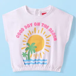 Babyhug Cotton Knit Half Sleeves T-Shirt with Beach Theme Print - White-picture-25