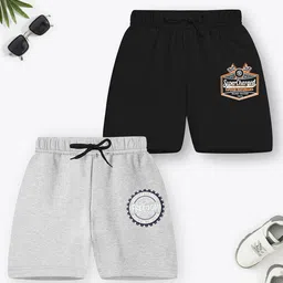 Trampoline Cotton Blend Pack Of 2 Typography Printed Shorts - Grey & Black-image-18