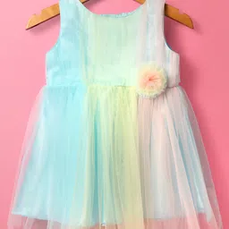 Babyhug Woven Sleeveless Party Mesh Dress With Floral Corsage - Multicolor-picture-25