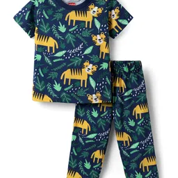 Babyhug Cotton Knit Half Sleeves Co-ords Night Suit With Animals Print - Navy Blue-picture-21