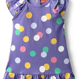 Babyhug Cotton Knit Raglan Half Sleeves Nighty with Polka Dot Print - Violet-picture-20