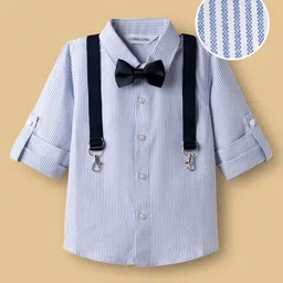 Mark & Mia Woven Full Sleeves Pleated Striped Party Shirt With Bow & Suspender - Blue-picture-20
