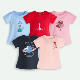 Ariel Cotton Knit Pack Of 3 Full Sleeves Space Theme & Hearts Printed Tees - Blue Red Pink Navy Blue & Beige-picture-10