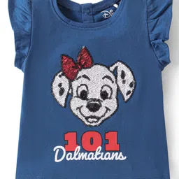 Babyhug Disney Cotton Knit Half Sleeves Top Frill Detailing 101 Dalmatians Graphics and Sequins Detailing - Blue image 2