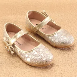 Cute Walk by Babyhug Ballerinas With Velcro Closure & Bow Applique - Golden image 2